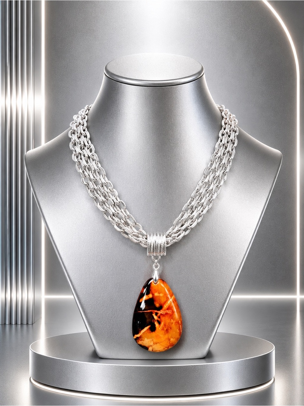🆕❤️LUV! Orange and Black Agate Teardrop Pendant Necklace - Women Jewelry